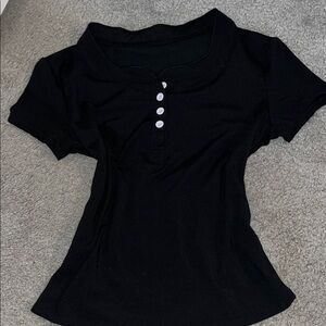 SHEIN Black Short-Sleeve Henley Tee with White Buttons